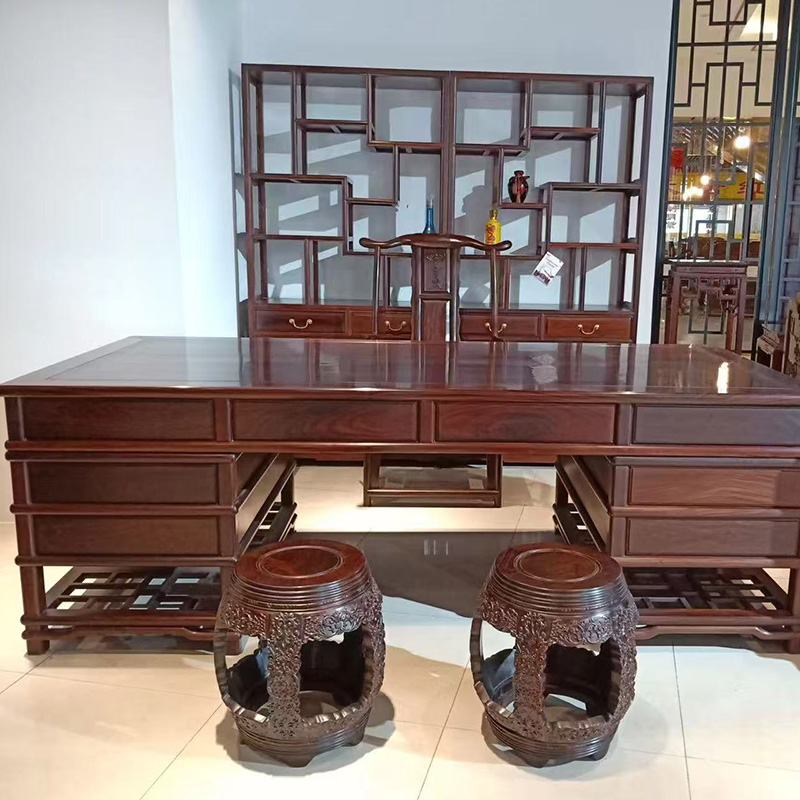 红木血檀画案博古架组合